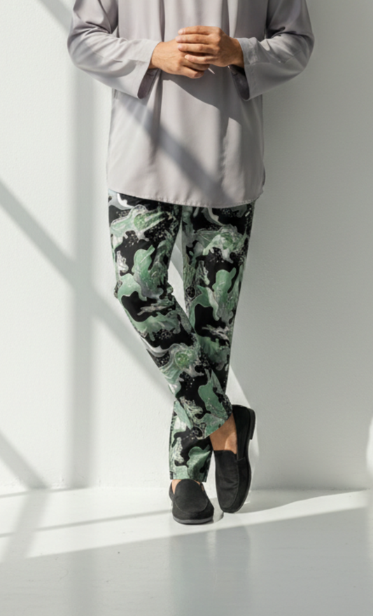 BATIK PANTS, MARBLE - GREEN/ GREY