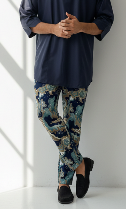 BATIK PANTS, MARBLE - BLUE
