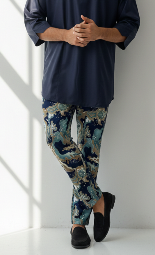 BATIK PANTS, MARBLE - BLUE