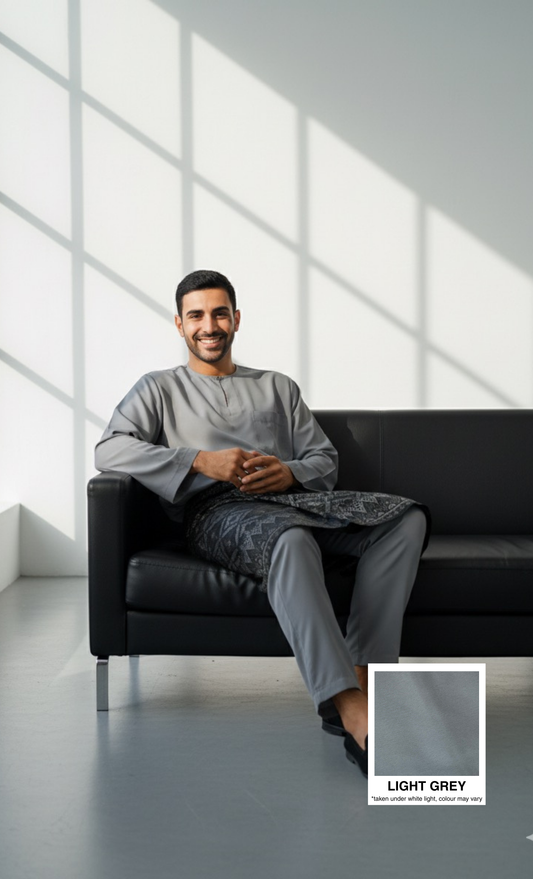 BAJU MELAYU AMIIR TELUK BELANGA (BASIC) - LIGHT GREY