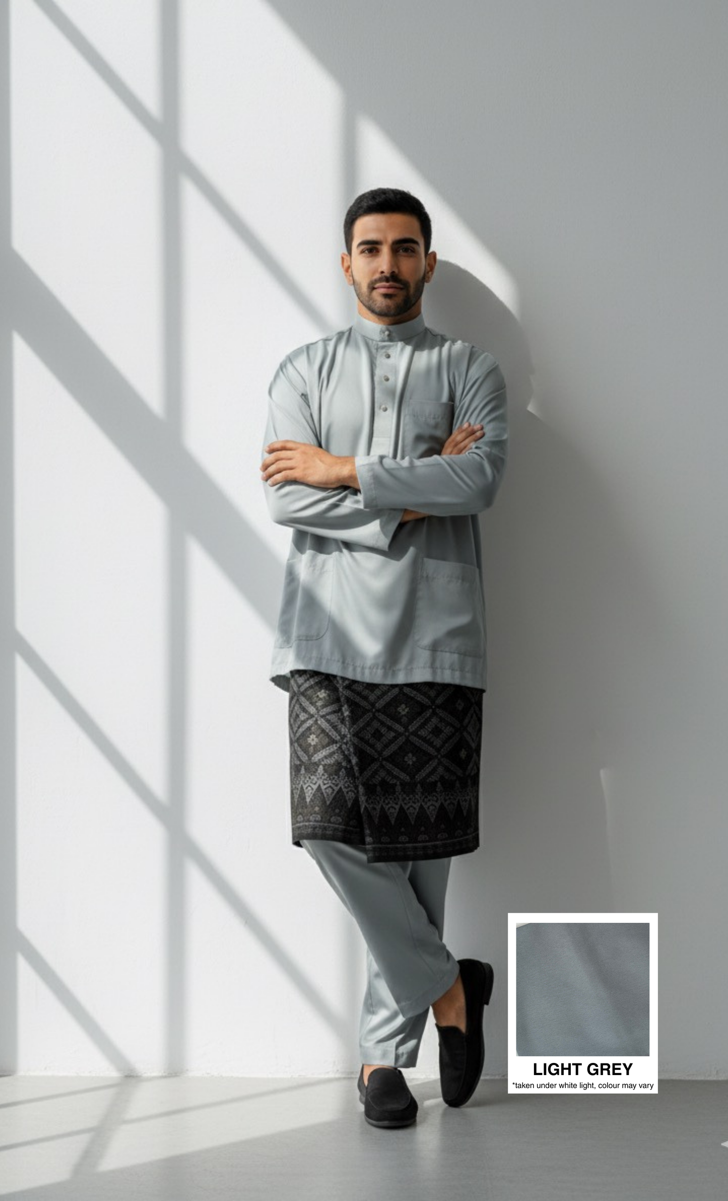 BAJU MELAYU AMIIR CEKAK MUSANG (BASIC) - LIGHT GREY
