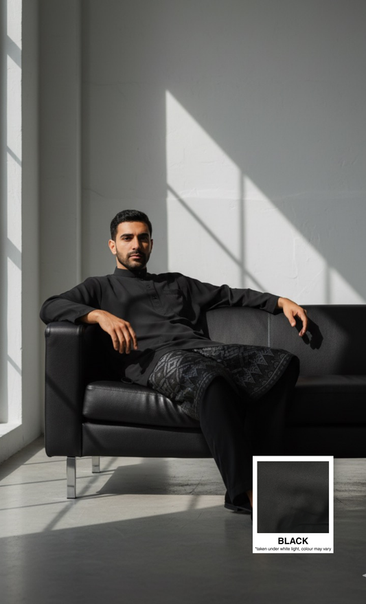 BAJU MELAYU AMIIR CEKAK MUSANG (BASIC) - BLACK