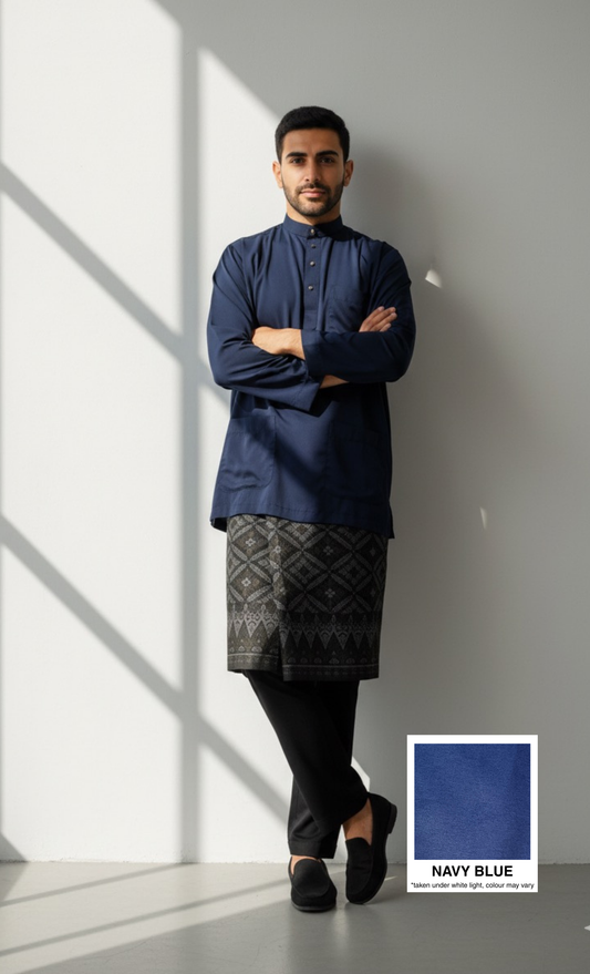 BAJU MELAYU AMIIR CEKAK MUSANG (BASIC) - NAVY BLUE
