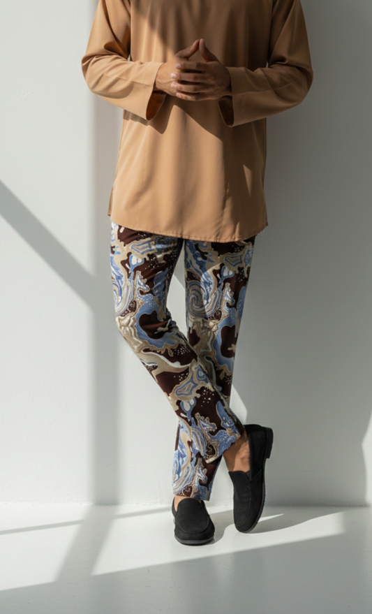BATIK PANTS, MARBLE - CHOCOLATE/ BLUE