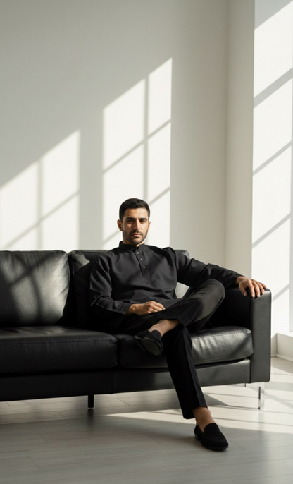 KURTA SUPERSILKY COLLAR - BLACK
