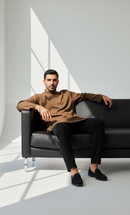 KURTA SUPERSILKY COLLAR - BROWN