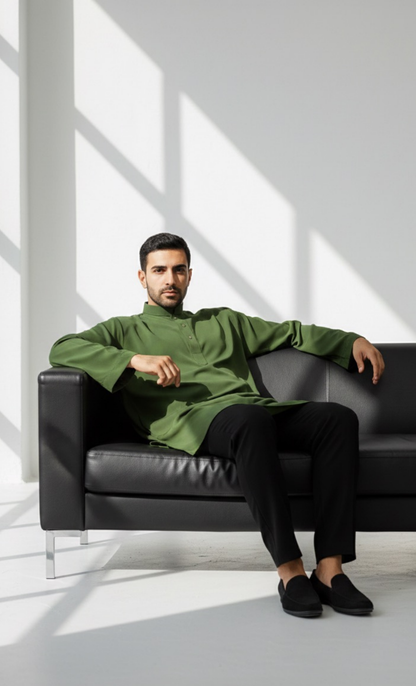 KURTA SUPERSILKY COLLAR - GREEN