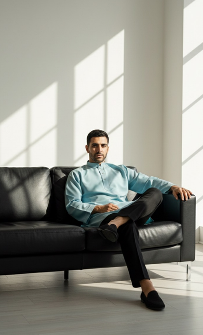 KURTA SUPERSILKY COLLAR - TURQUOISE