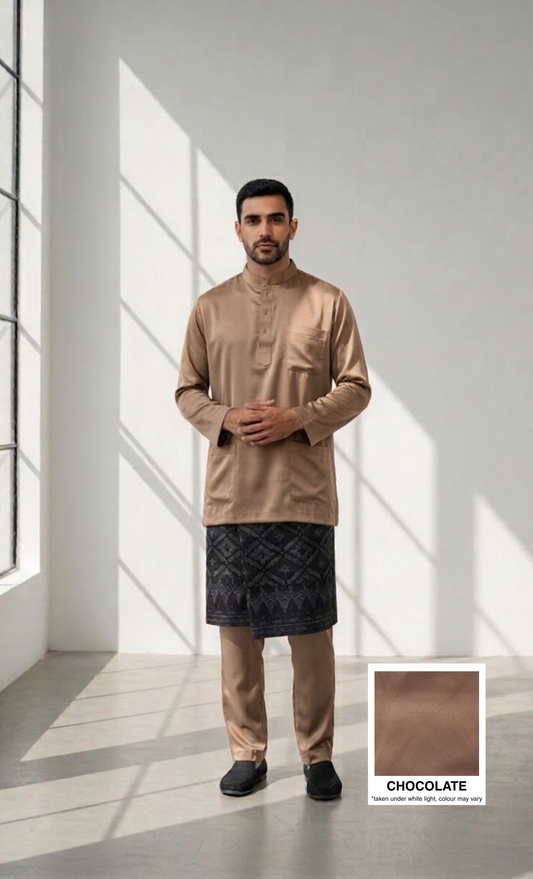LUX BAJU MELAYU CEKAK MUSANG - SATIN, CHOCOLATE