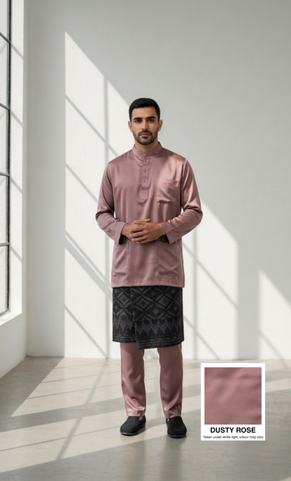LUX BAJU MELAYU CEKAK MUSANG - SATIN, DUSTY ROSE