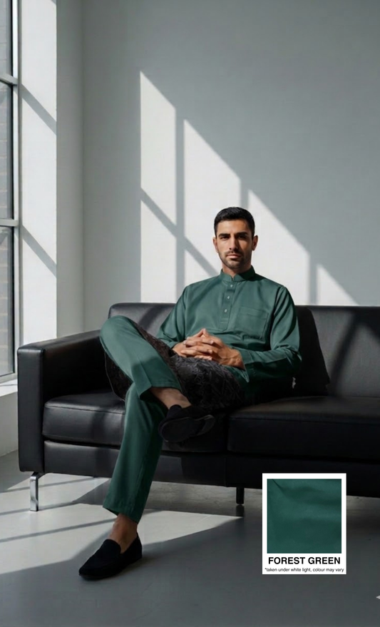 LUX BAJU MELAYU CEKAK MUSANG - SATIN, FOREST GREEN
