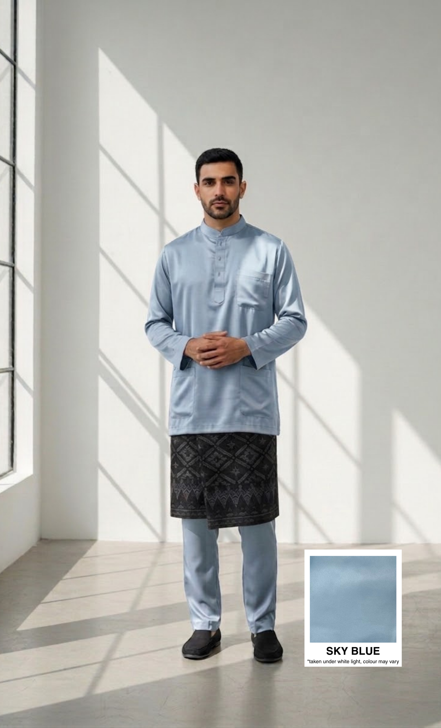 LUX BAJU MELAYU CEKAK MUSANG - SATIN, SKY BLUE