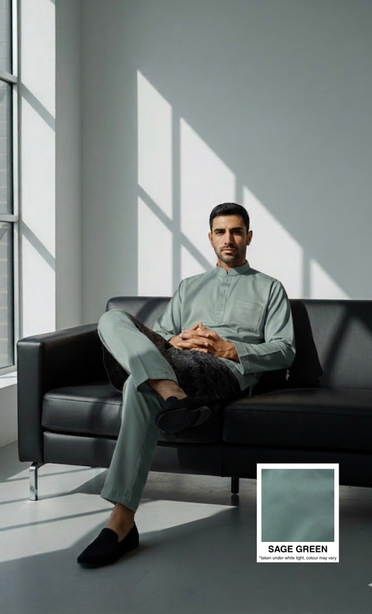 LUX BAJU MELAYU CEKAK MUSANG - SATIN, SAGE GREEN