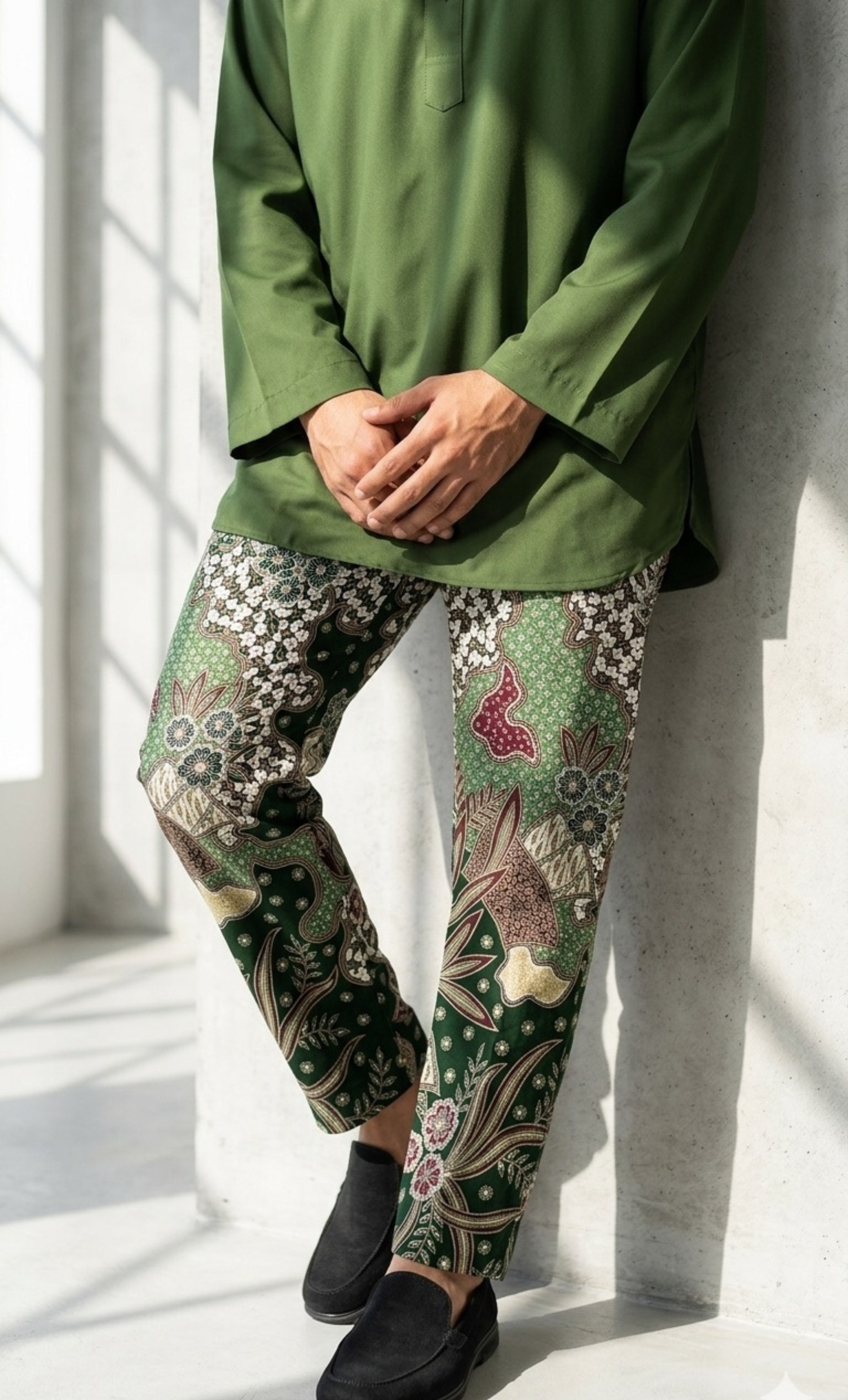BATIK PANTS, PEBBLE - GREEN