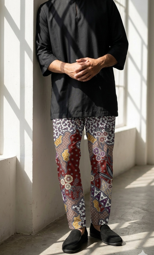 BATIK PANTS, PEBBLE - ORANGEY RED
